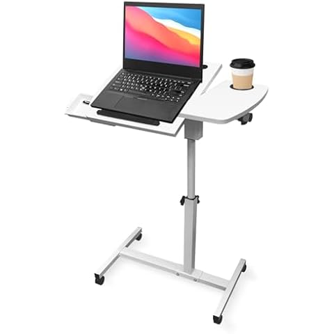 KUKKUME OVERBED Table with Wheels Adjustable Height - 2 Tilting Desk with Cup Holder & Drawer for Office, Home, Hospital - Perfect for Patients, Laptops, Tablets, Books (White) Cover