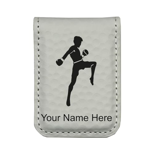 LaserGram Slim Magnetic Money Clip, Muay Thai Fighter, Personalized Engraving Included (Golf White)