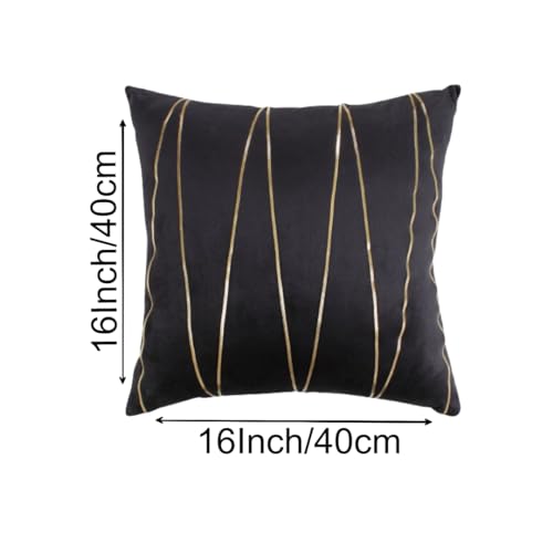 Image of Amazon Brand - Umi Gold Leather Striped Pack of 2 Throw Pillow Covers Velvet Decorative Cushion Covers Cases for Sofa Bedroom Livingroom Car 16 x 16 inch in Black Color