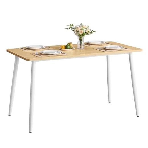 VASAGLE Table à Manger, Table de Cuisine, pour 4-6 Personnes, Moderne, Style Ferme, Surface Résistante à la Chaleur, Montage Rapide, 75 x 140 x 75 cm, Doré Chêne et Blanc Nuage KDT100N01