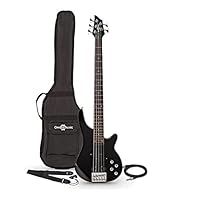 5 String Bass Guitar Bundle with Jack Cable, Plectrums, Strap and Gig Bag Lightweight And Ergonomic Body with Wide-Cutaways Offer Maximum Playability Versatile Pickup Configuration Offers a Wide Range of Tone-Shaping Possibilities Sleek Black Finish