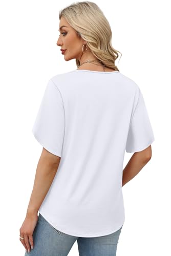 Image of WIHOLL Womens Summer Tops Short Petal Sleeve Shirts Fashion V Neck Womens Clothing