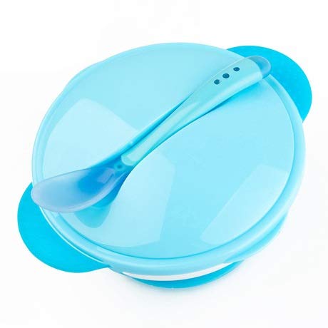 Image of MUMMAMIA Baby Spill-Proof Suction Bowl with Snap-in Temperature-Sensitive Spoon (350ml) (Blue)