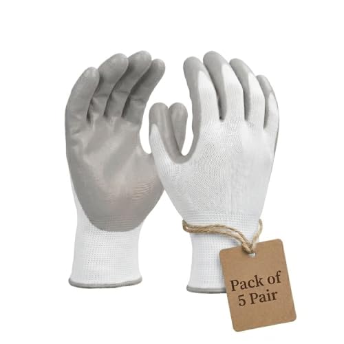 Image of Multipurpose Nylon Anti Cut PU Nitrile Coating Work Safety Gloves White-Grey Pair 5