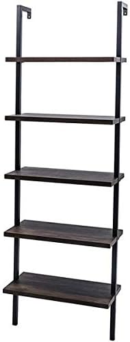 Miniatura 4 de Estantería industrial moderna de 5 niveles, tuberías de metal vintage y estantes de madera, estante de escalera montado en la pared (marco negro y