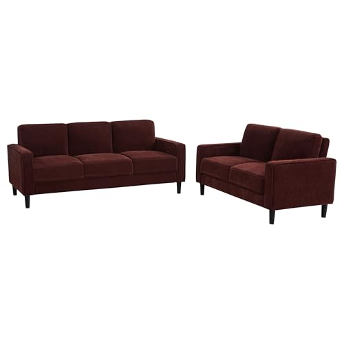 Coaster Home Furnishings - Ruth - Wood - 2-Piece Upholstered Sofa Set with Track Arms, Piped Trim, Angled Legs and Box-Edged Cushions - Living Room - Rust - 511211-S2