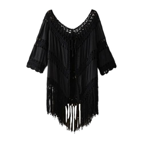 Camisa de playa de encaje de punto con flecos para mujer 2