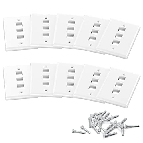Image of iwillink 3-Port Keystone Wall Plate 25-Pack, Low Profile Ethernet Wall Plates for Keystone Jack, White