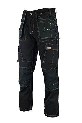 Pro Builder Black Work Trousers Men - Heavy Duty Work Pants for Men Durable Trademens Workwears - Cargo Combat Trousers Triple Stiching Multi Pocket Kneepad Pocket Size Range 28 to 48
