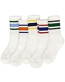 iCamter 5 Pairs Striped Crew Socks for Women Novelty Long Slouchy Cotton Cozy Gym Yoga Running Workout Athletic Socks
