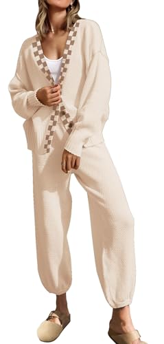 SAUKOLE Womens Two Piece Outfits Knit Sweater Sets Oversized Button