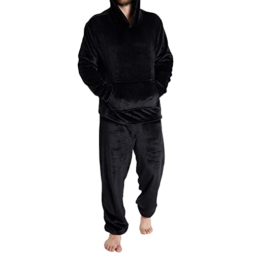 Men Pajama Set Winter Flannel Soft Warm Cozy Pjs Sleepwear Long Sleeve Hoodies Pullover Tops Lounge Pants Loungewear4