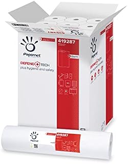 Papernet Defend Tech - Medical Paper Roll for Bed 419287, 9 Rolls Made of Pure Cellulose, with Antibacterial Additive, 2 Ply, Length 50m, 143 Sheets per Roll, Roll Measures 59x53cm