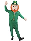 Kofero Leprechaun Costume Men St Patricks Day Mascot Onesie Jumpsuit Adult Green Lucky Charms with Head Plus Size Outfit