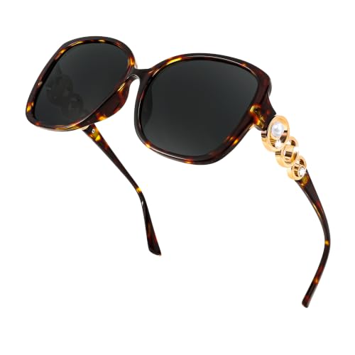 FEISEDY Womens Fashion Sunglasses Oversized Square Frame with Pearl Sparkling Polarized UV Protection B2821