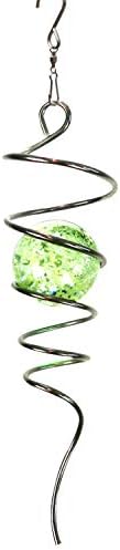 FONMY Gazing Ball Stainless Steel Spiral Tail-Decorative Wind Spinner with Glow Glass Ball, with Hanging Swivel Hook, Indoor Outdoor Decoration Silver Glow -13 inch Height