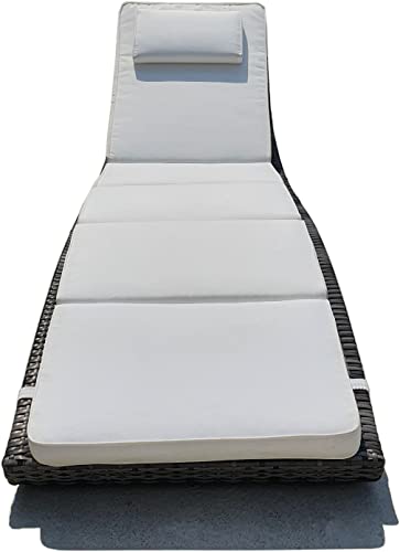 Btexpert Foldable Outdoor Chaise Pool Lounge Chair Folding Wicker Rattan Sun Bed Patio Couch Reclining Lounger Adjustable Padded Backrest Pillow Assembled- Beige Set Of 2 #TOP7