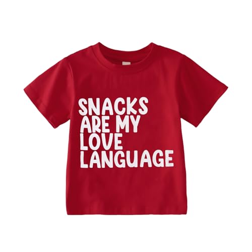 Toddler Girl Boy Valentines Shirt Snacks are My Love Language Funny Cute Letter Kids T-Shirts Graphic Outfit