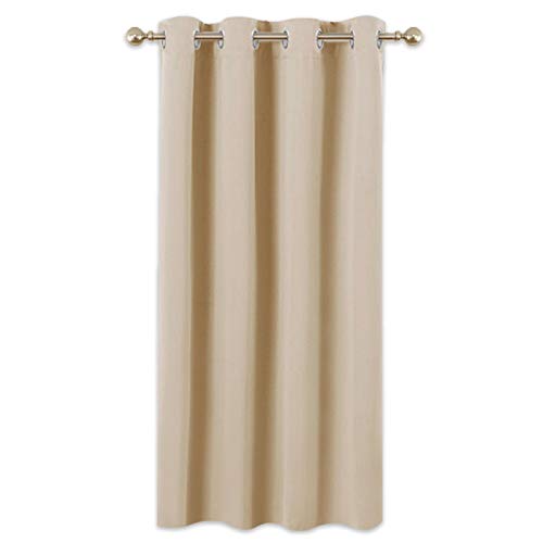 PONY DANCE Cortinas con Ollaos Beige - Cortina Termica Aislante Antimoscas Reduccion Ruido Proteccion Intimidad/Drapeado Corto Moderno para Salon Oficina Dormitorio, 1 Panel, 132 x 158 cm (An x L)
