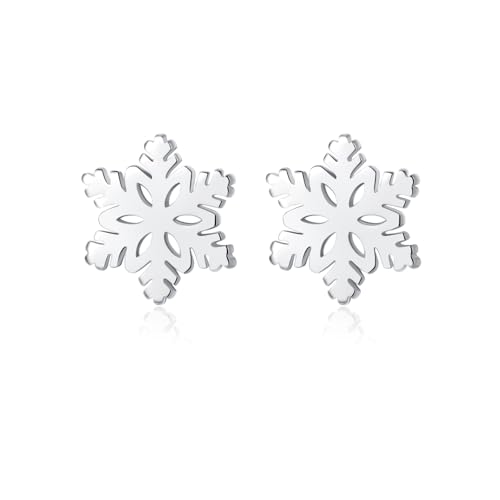 HHRFCS Pendientes de Plata de Ley 925 con diseño de Copo de Nieve para Mujer, Pendientes de Invierno y Nieve, Navidad