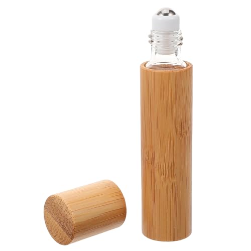 Gogogmee Botella Roll-on para Aceites Esenciales 10 Ml, Envase Rellenable de Vidrio Tapa de Bambú, Frasco Compacto para Perfume y Uso en Viaje, Botellas Cosméticas Vacías y Portátiles