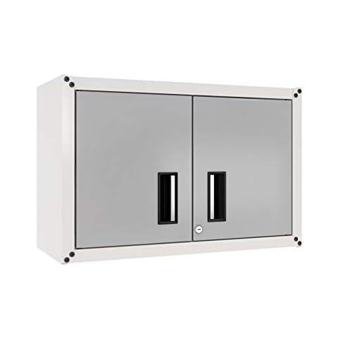 itbe Ready-to-Assemble Floating Garage Storage Cabinet - Wall Mount Garage Cabinet w/Lockable 2 Doors, 44 lbs Shelf Capacity, Removable Shelf, Small Steel Metal Cabinet (White and Grey) Cover