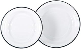 Argon Tableware 2 Piece White Enamel Deep Bowls Set - Metal Outdoor Camping Pie Oven Dishes - Navy