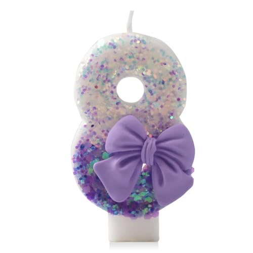 IQMLQV Purple 8 Candle,Birthday Candles Purple Butterfly Cake Decorations Sequins for Anniversary Celebrations Party Supplies
