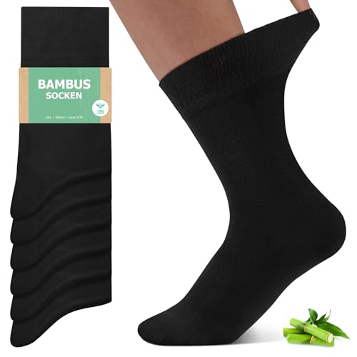 FALARY Bambussocken Herren und Damen Klassisch - Langlebige Bambus Socken Verstärkt mit Baumwolle - Bambus-Viskose Business Socken für die Arbeit - Schwarz - 39-42 - 6 Paar