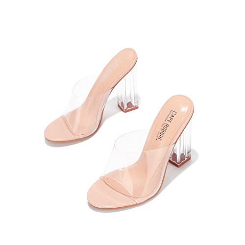 Image of Cape Robbin Fusion Chunky Block High Heels for Women, Transparent Booties for Women