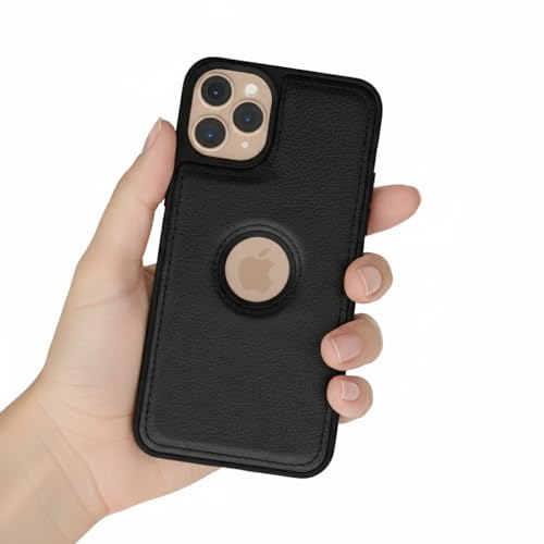 Image of Leather Case for Apple iPhone 12 Pro Max Premium Protective Stylish Slim Cover with Shockproof Raised Edges Black