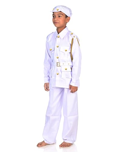 Image of BookMyCostume Premium Fabric Navy Dress for Kids Professionals & Community Helpers Costume with Shirt, Pants, Cap & Whistle | Navy Officer & Captain Outfit for Fancy Dress & School Events 11-12 Years