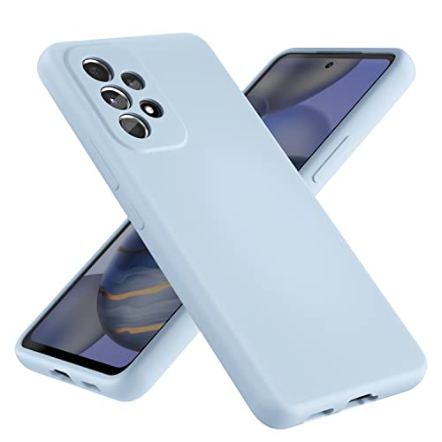 Image of OHLIGIA Samsung Galaxy A53 5G Liquid Silicone Case Slim Protective 3 Layer Shockproof Phone Cover (6.5") with Anti-Scratch Soft Microfiber Lining for Galaxy A53 5G (2022) (Light Blue)