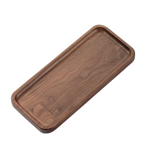 Muso Walnut Serving Tray - Solid Wood Small Rectangle Platter for Bathroom, Dinner, Tea, Coffee (11.8 x 5 in)