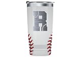 Onebttl Personalized Baseball Gifts for Men Women, Coaches, 20oz Stainless Steel Tumbler with Laser Etched Initials for Baseball Players, Lovers, White - R