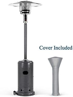 PAMAPIC 46,000 BTU Patio Heater with Cover, Grey Black Hammered Gas Heater Outdoor