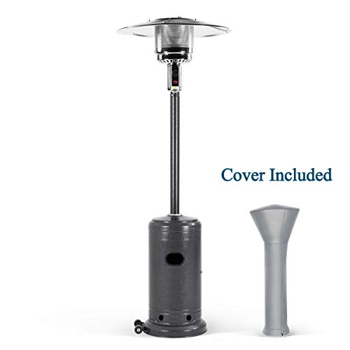 PAMAPIC 46,000 BTU Patio Heater with Cover, Grey Black Hammered Gas Heater Outdoor