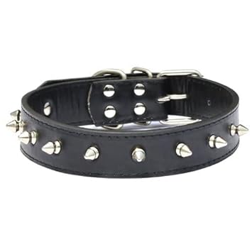 RED German Pet Product Dog Neck Collar Leather Belt 1 Inch for Medium & Large Dog Black.