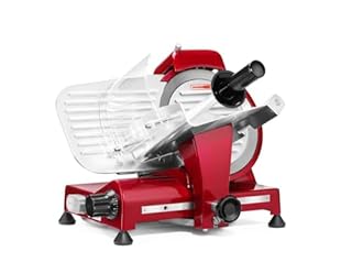 HENDI Trancheuse électrique, multi-usages, pour jambons, saucissons, viandes, Profi Line 220, lame Ø: 220mm, épaisseur de tranche (0-12mm), 220-240V, 280W, 506x435x(H)347mm, rouge, aluminium, inox