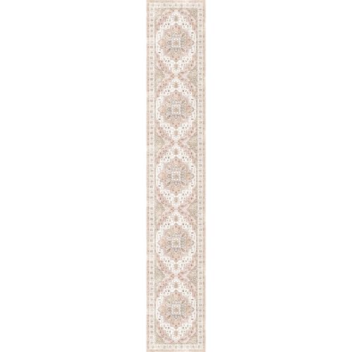Madane Hallway Runner Rug 2x12, Extra Long Washable Runner Rugs with Rubber Backing, Non Slip Carpet Runner, Vintage Medallion Rug Runners for Kitchen Laundry Room Entryway (Pink, 2'x12')