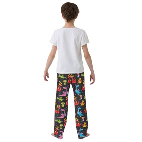 Cute Cartoon Dragon Boys Long Pants Soft Trousers Elastic Waist Kids Lounge Bottoms with Pockets S-XL3