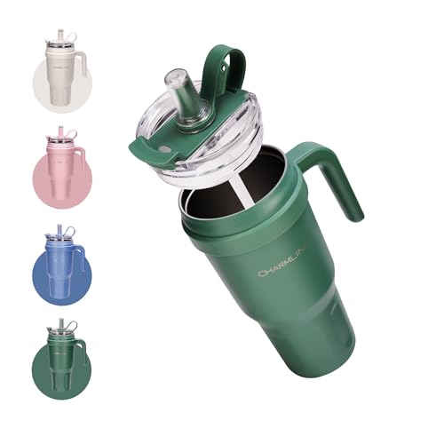 Charmline Taza de agua de 1,2L, taza para beber de gran capacidad con tapa y pajita, adecuada tanto para bebidas calientes como frías, ideal para personas con alta ingesta diaria de agua