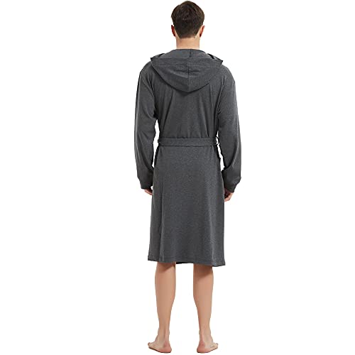 HOLOVE Men's Pure Cotton Bathrobe Lightweight Kimono and Hooded Spa Robes Soft Sleepwear4