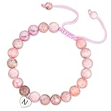 Esmoly Pulsera de cuentas de piedra natural genuina de 8 mm, colgante de letra de corazón, regalo ajustable para mujeres y niñas, Kleine, Piedra, cuarzo rosa