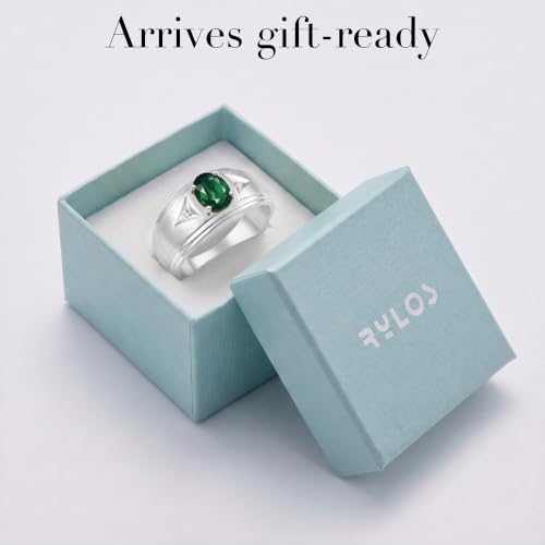Image of Rylos Men's Rings Classic Design 8X6MM Oval Gemstone & Sparkling Diamond Ring - Color Stone Birthstone Rings for Men, Sterling Silver Rings in Sizes 8-13. Elevate Your Style with Timeless Elegance!