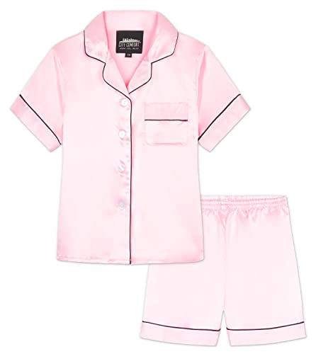CityComfort Schlafanzug Mädchen Kurz Satin Pyjama Kinder Schlafanzug...