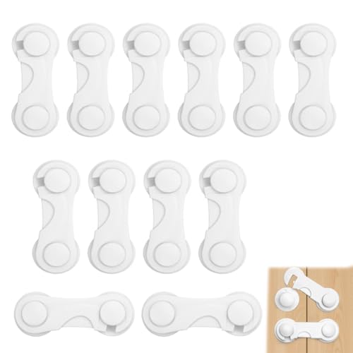 MUNZE Cierre Seguridad Cajones Bebe 12 Pcs,Protector Cajones Bebe,Seguridad Puertas Niños, Adecuadas Para Cerraduras De Armarios, Cajones Y Puertas De Nevera, Con Adhesivo Sin Necesidad De Taladro.
