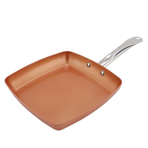 Pssopp Aleación de Aluminio Sartén Cuadrado de Acero Inoxidable, Lavavajillas que No Se Recubren a la Bandeja de Cobre para la Estufa de Llamas Abiertas para la Estufa de Llamas