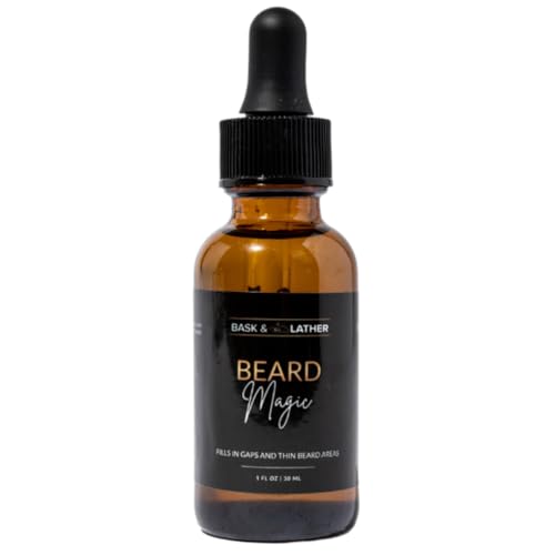 Bask & Lather Beard Magic Growth Oil for Men, Helps Stimulate Hair Growth and Softness, Natural Oil For Bald Spots and Patchy or Thin Facial Hair, Supports a Thicker Fuller Beard, 1 fl oz