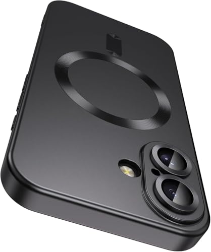 Image of DIZORO Magnetic Case for iPhone 16 Plus Case [Compatible with MagSafe][Built-in Camera Lens Protector] Slim Soft Silicone Bumper Shockproof Metallic Luster Back Cover Phone Case (Black)